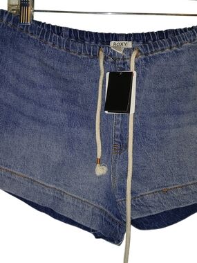 Roxy Navy Blue Drawstring Denim Shorts